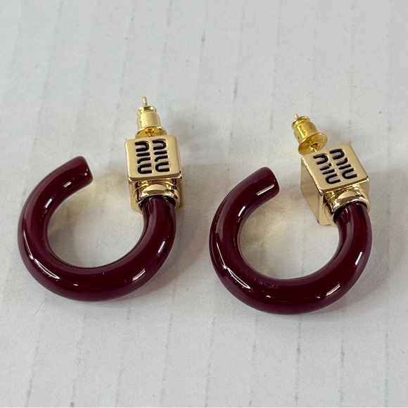 🆕 Luxury Burgundy Resin Hoop Earrings | Gold-Tone Statement Hoops | 2”